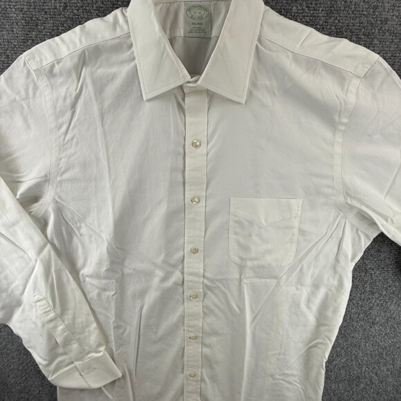 Brooks Brothers 17 35 Non-Iron Milano Cotton White Button Up Pocket Mens Shirt - Picture 1 of 16